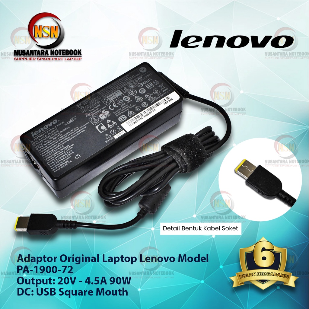 Adaptor Charger Original Lenovo 20V - 4.5A 90W USB Square Mouth