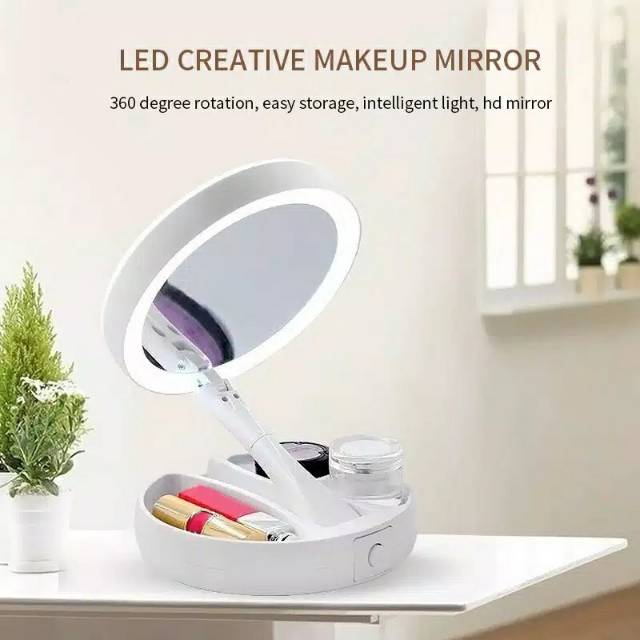 CERMIN RIAS LIPAT LAMPU - CERMIN LAMPU - CERMIN RIAS - CERMIN MAKE UP - LED MIRROR - FOLDABLE MIDROR