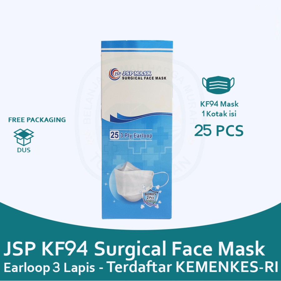 Masker JSP KF94 KN95 3 Ply isi 25 PCS Masker Medis isi 50 Free Konektor untuk Headloop Surgical Mask