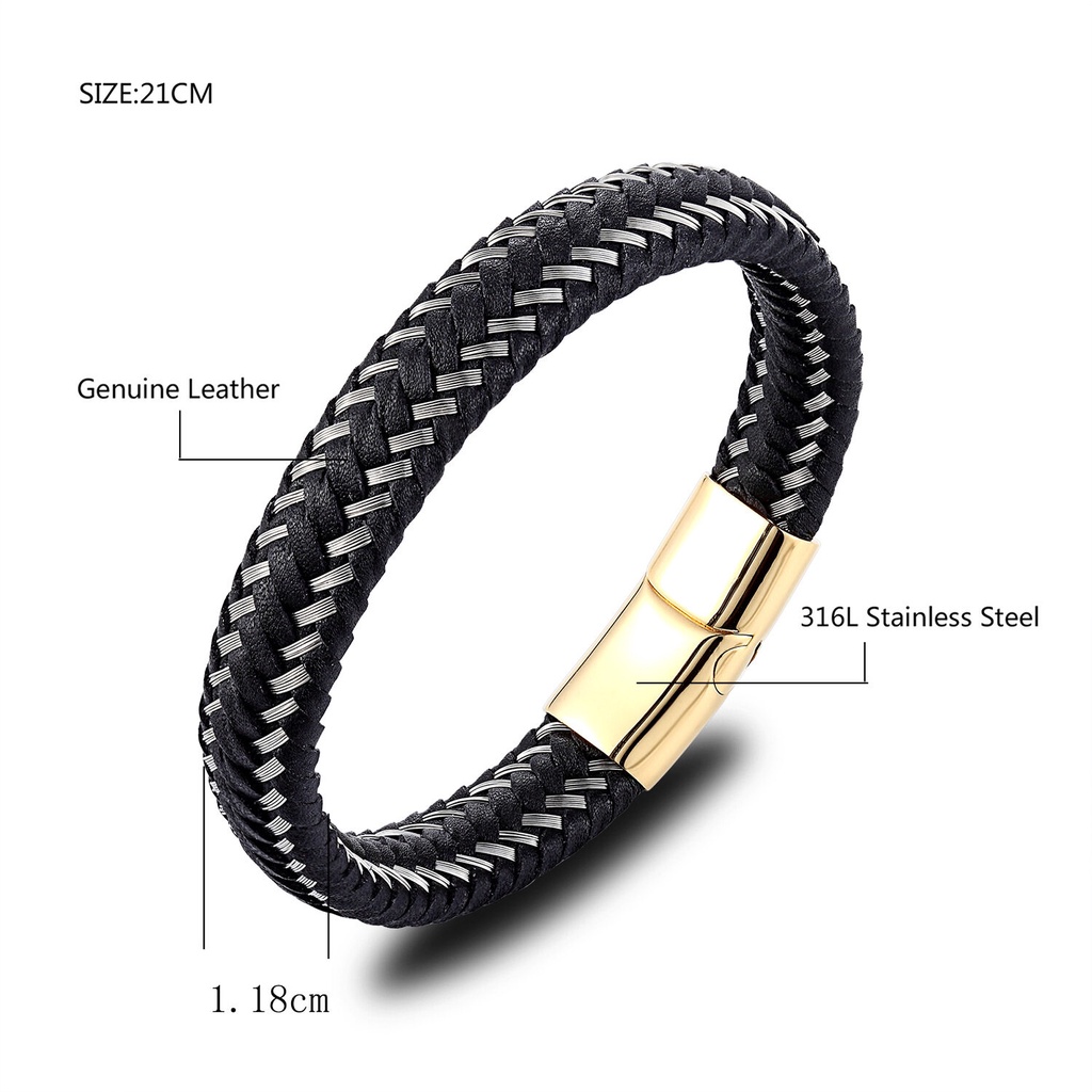 Gelang Bahan Kulit Dengan Buckle Stainless Steel Magnetik Gaya Klasik Untuk Pria