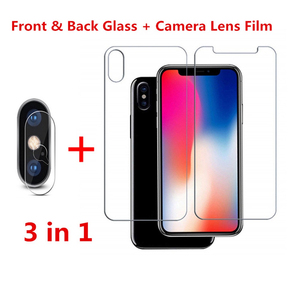 3 In 1 Tempered Glass Pelindung Layar Depan Dan Belakang Untuk IPhone 11 13 12 Pro Max Mini 7 8 Plus X XS Max XR