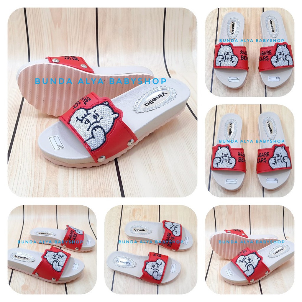 Sendal Anak Perempuan Usia 3 4 5 6 7 Tahun Slop BEAR MERAH SIze 26-35 - Sandal Anak Cewek Alas Karet Anti LicinSALE