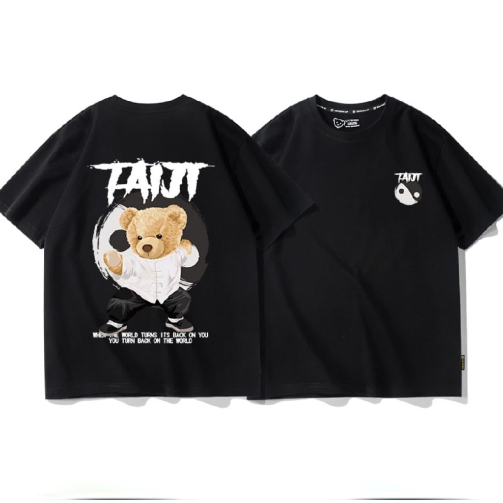 Baju Kaos Oversize Hitam Cute Bear Lengan Pendek Pria