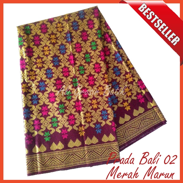 Kain Batik Pekalongan Primisima Halus Prada Bali 02 Merah Marun Unggul Jaya