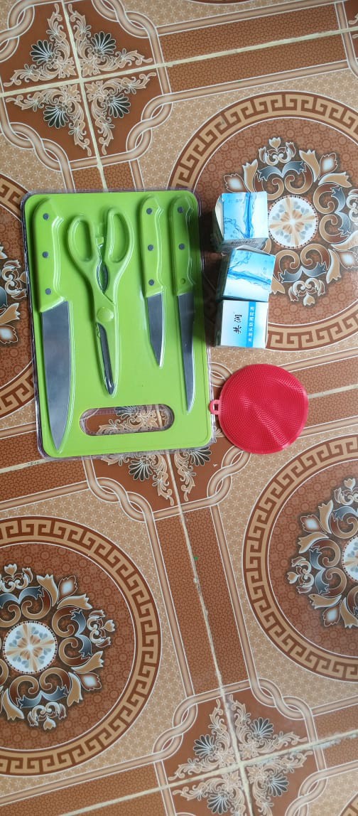 Pisau Set Talenan / Telenan 5 Pcs Pisau Dapur, Roti, Daging, Gunting Sayur (5 Set 1)