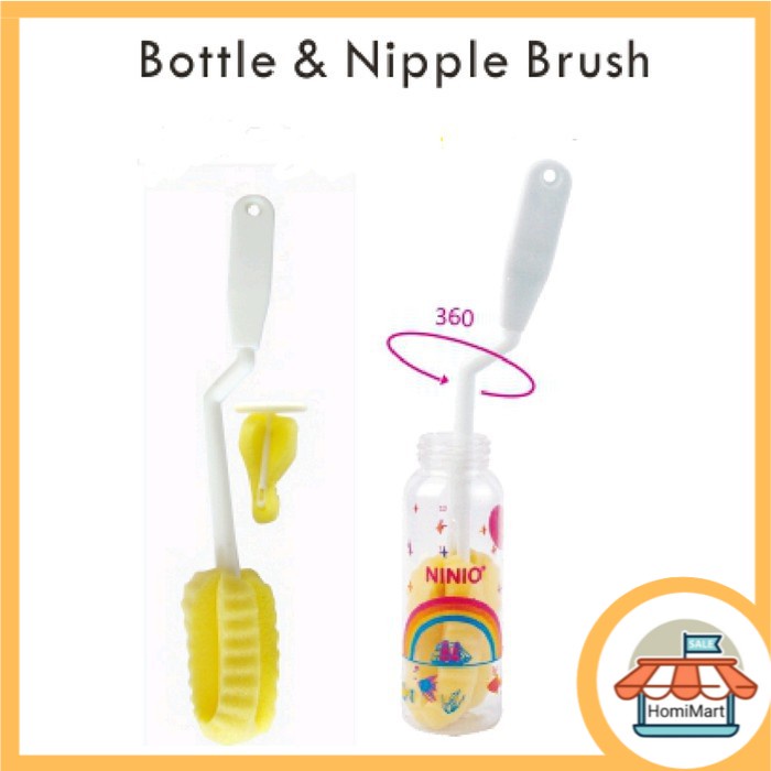homimart I Sikat Botol susu Bayi 2in1 NINIO Sikat Spon pembersih botol susu bayi