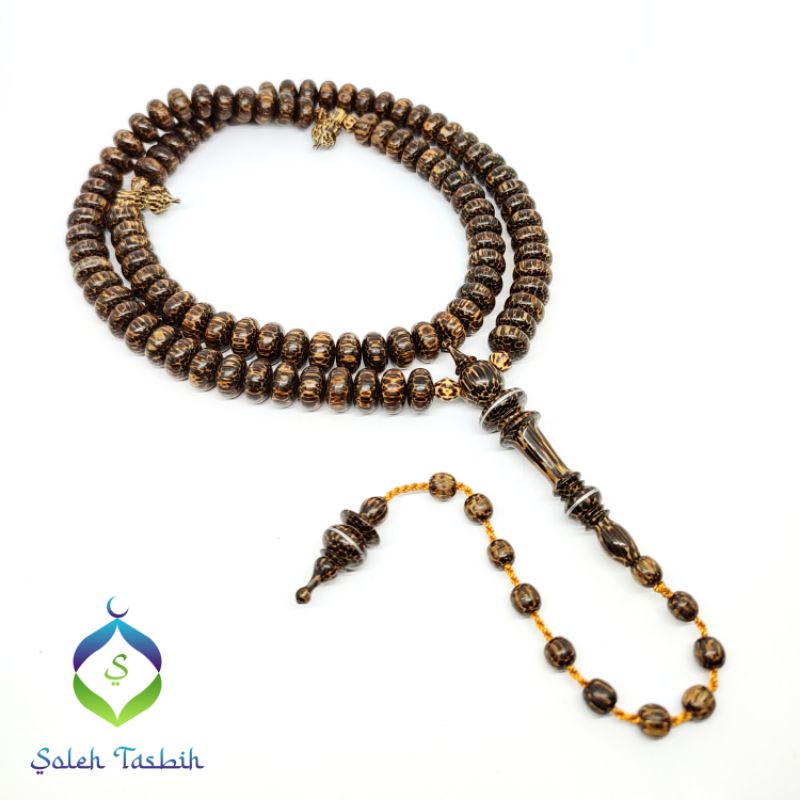 Tasbih Kayu Liwung Macan Motif Pipih Size 7mm x 12mm, Tasbih Muslim 99Butir