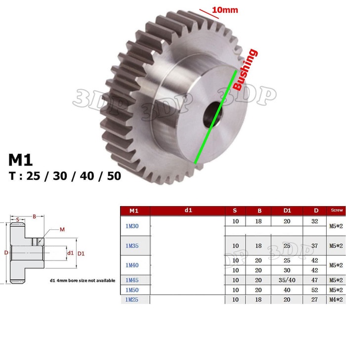 Spur Gear M1 30-50T - 30T