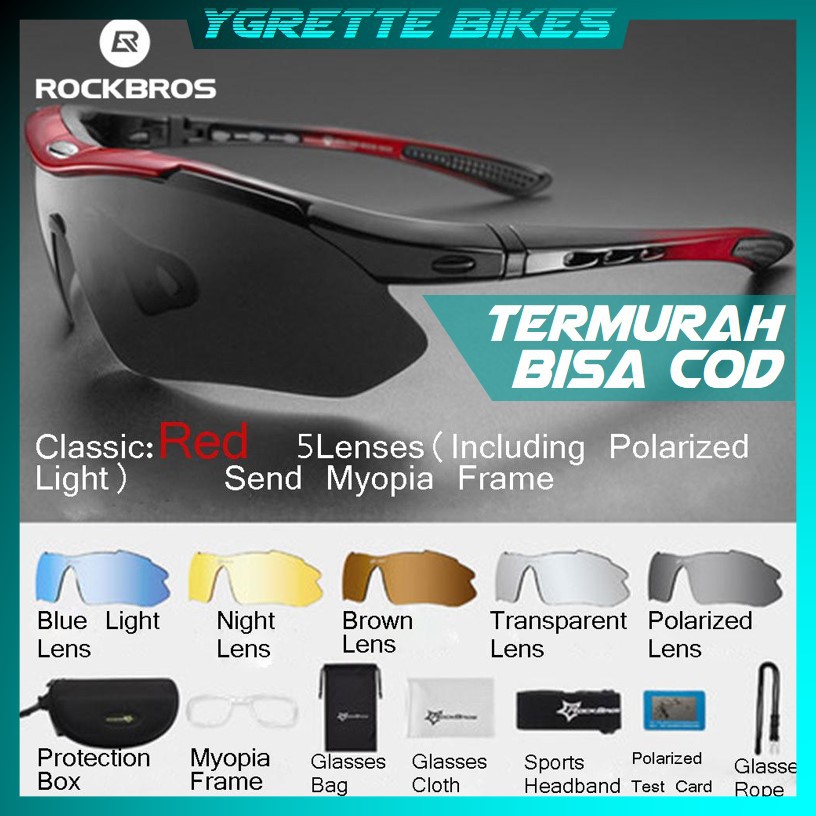 YGRETTE - Rockbros Kacamata Sepeda Polarized dengan 5 Lensa Myopia Rabun Jauh