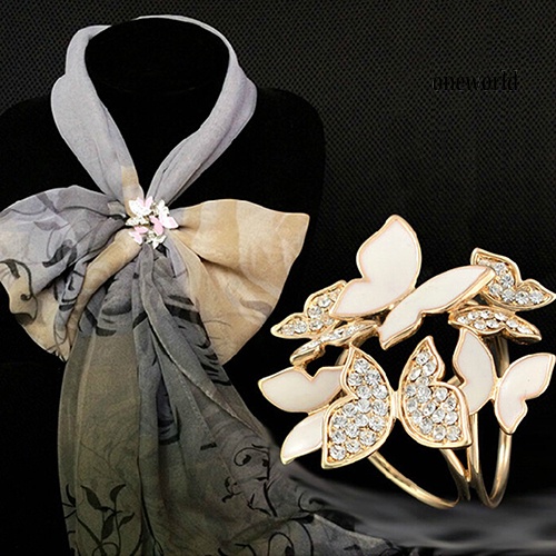 OW@ Women Butterfly Cluster Rhinestone Circles Scarf Clip Crystal Wedding Brooch Pin