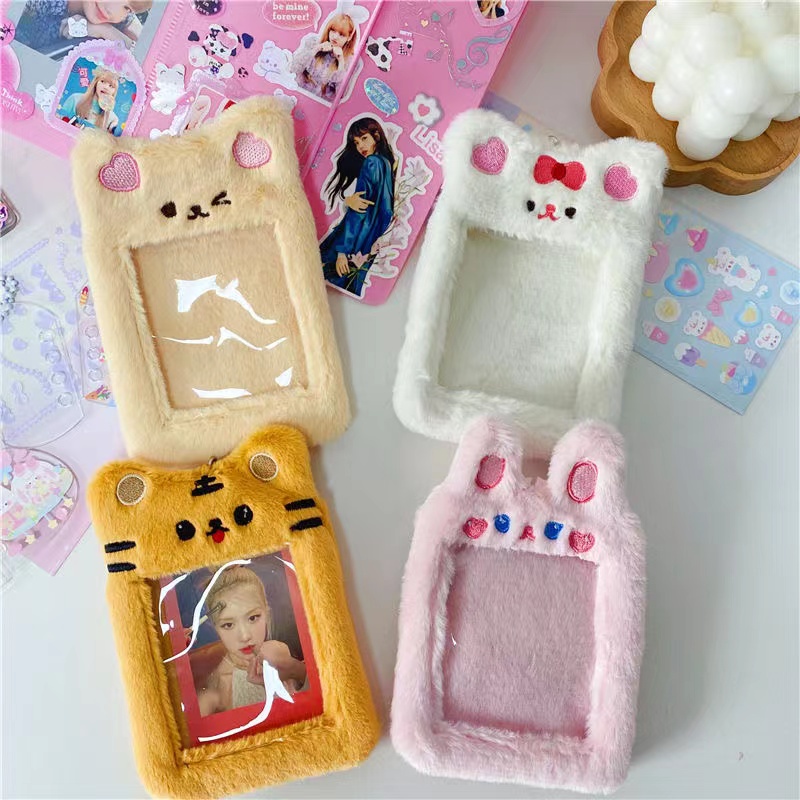 Dompet Holder Kartu Kreditbusfoto Bahan Plush Desain Harimau Kartun Gaya Korea