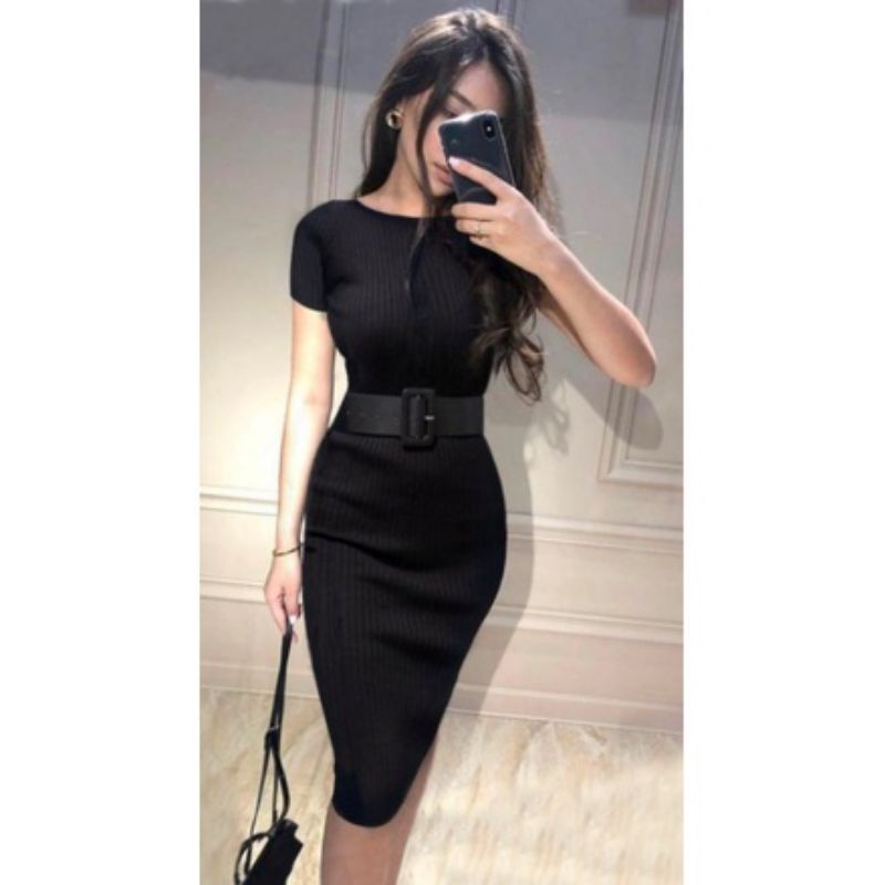 CFS - Dress Nicole Rajut//Dress Bodycon Belt//Fashion Wanita