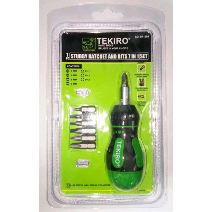 Tekiro OBENG RATCHET STUBBY SET 7 IN 1 TEKIRO STUBBY RATCHET AND BITS SET 7 IN 1 SD-SR1699 Obeng bolak balik 2 way