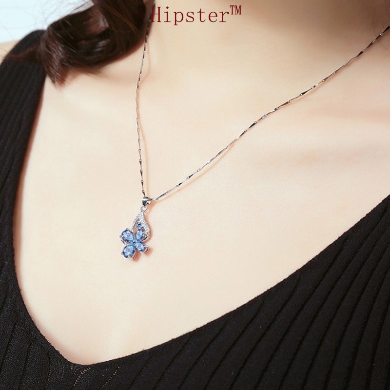 New Hot Selling Trend Natural Sapphire Four-Leaf Clover Pendant Flower Necklace