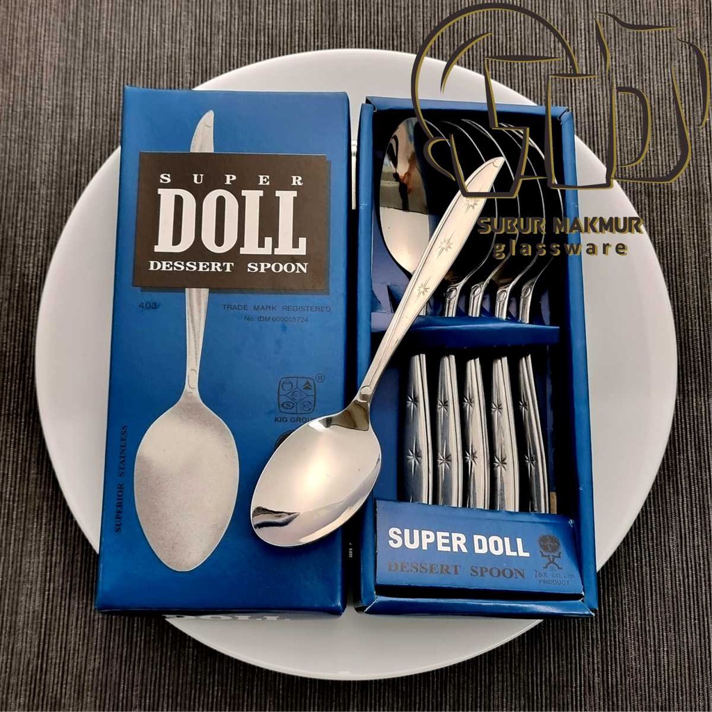 [6 Pcs] Sendok Makan SUPER DOLL (403) . Kedaung Dinner Spoon / Stainless Steel Tebal