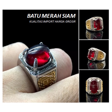 CINCIN PRIA BATU MERAH SIAM RING TITANIUM