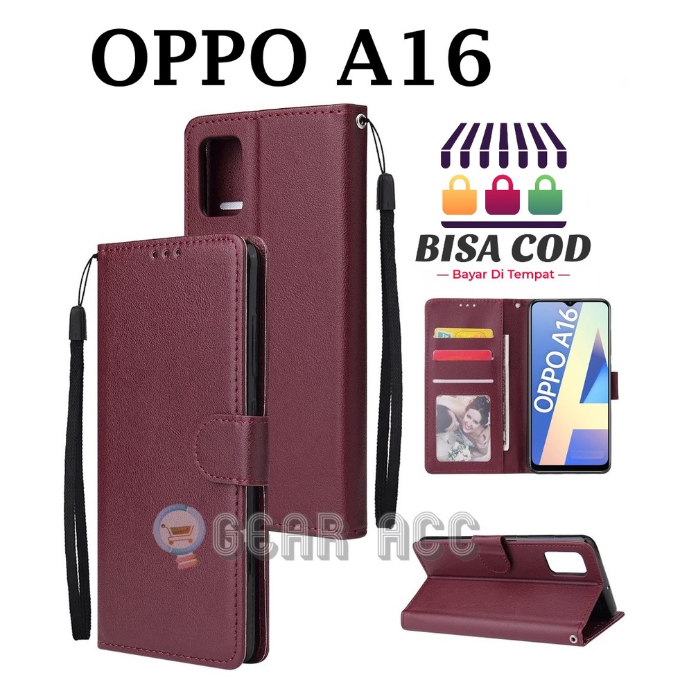 FLIP CASE OPPO A16-FLIP COVER DOMPET CASING-WALLET LEATHER CASE FLIP SARUNG BUKU FLIP LEATHER CASE P