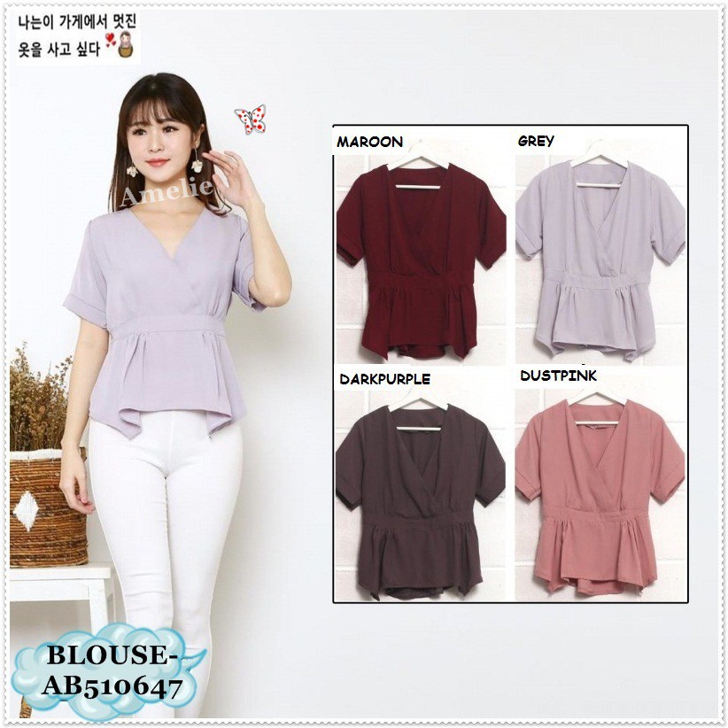 [baju wanita korea]  Baju Atasan Wanita Blouse Bangkok Korea Import Pink Merah