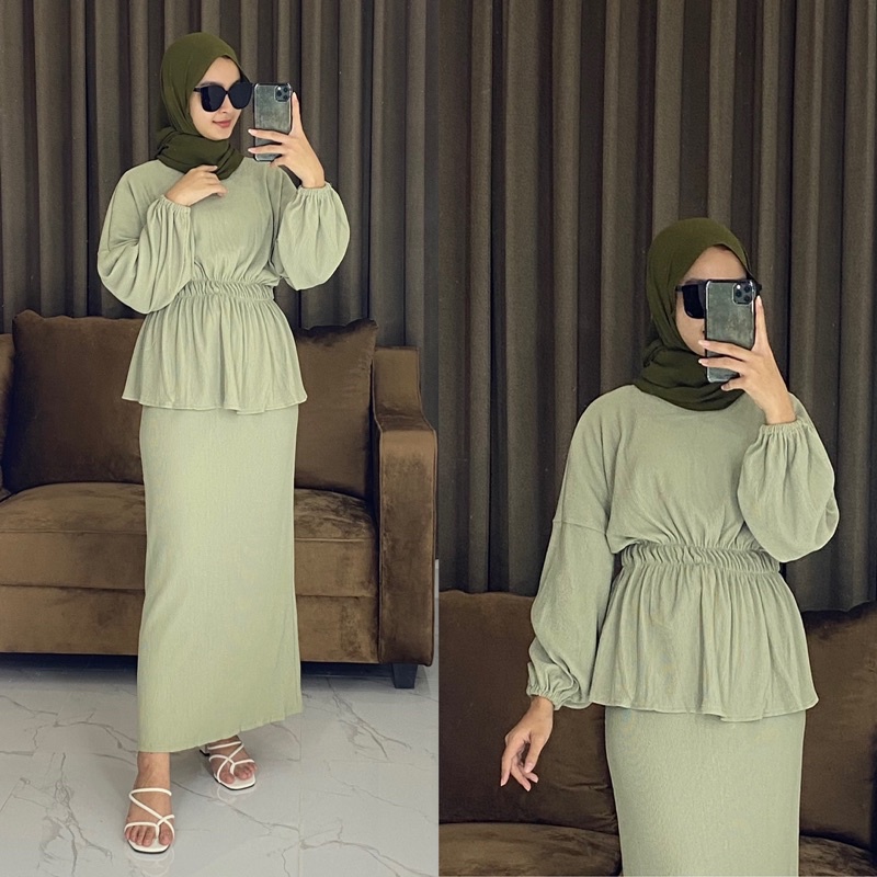 SANIA SET / SETELAN WANITA BAHAN PLEATS IMPORT / DAPAT BAJU DAN ROK