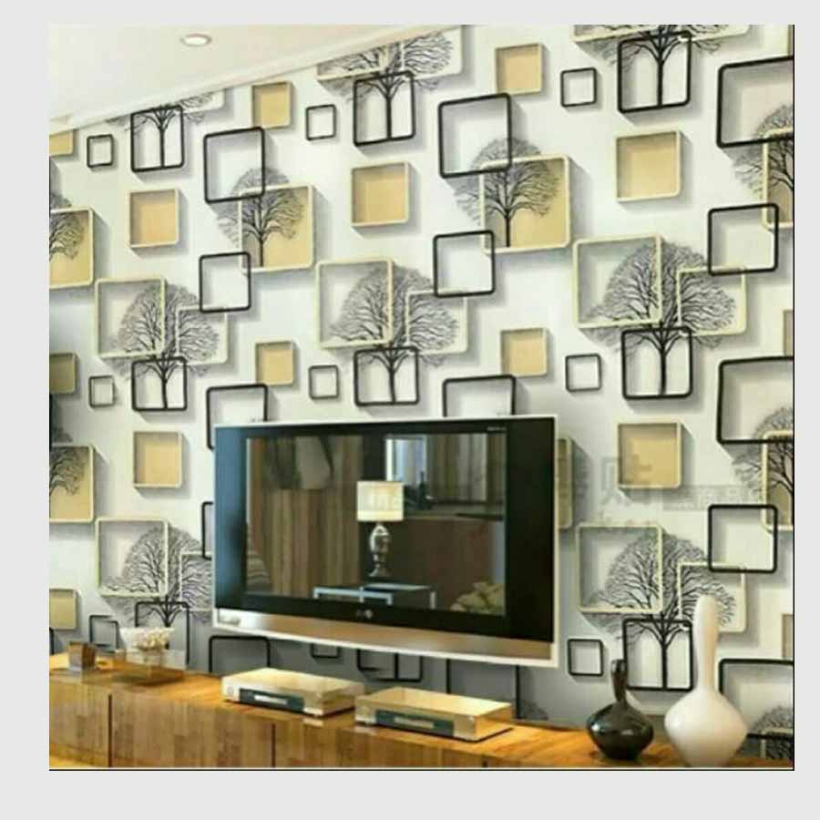 Gudang Wallpaper Dinding Kamar Tidur Motif Kotak 3D Coklat/ Anti Air 45 CM x 10 Meter Bahan PVC Premium Anti Air