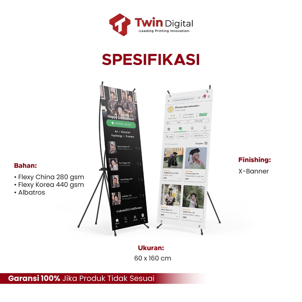 Twindigital Custom Desain X Banner Wisuda Graduation Sidang - Standing Spanduk Kelulusan