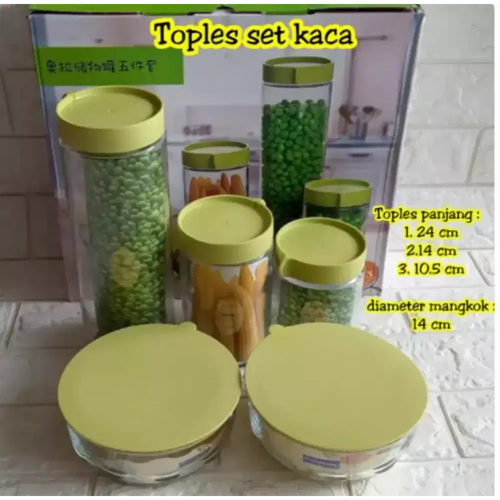 Toples Kaca Serbaguna Set isi 5 / Toples Mangkok Kaca / Toples Kue Lebaran / Glass Jar Bowl / Nastar