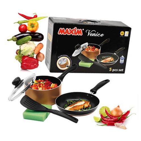 Maxim Venice Set of 5 | Teflon Anti Lengket | Panci Penggorengan Set Gratis Spatula