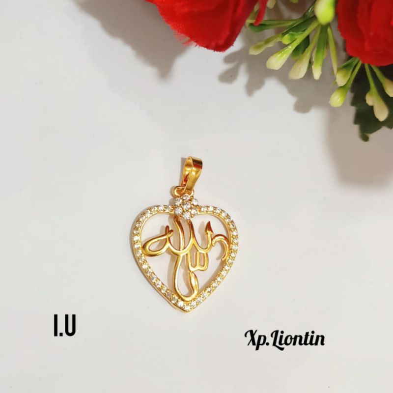 Liontin love permata kaligrafi Allah SWT Gold&amp;Silver,tidak karat *COD*