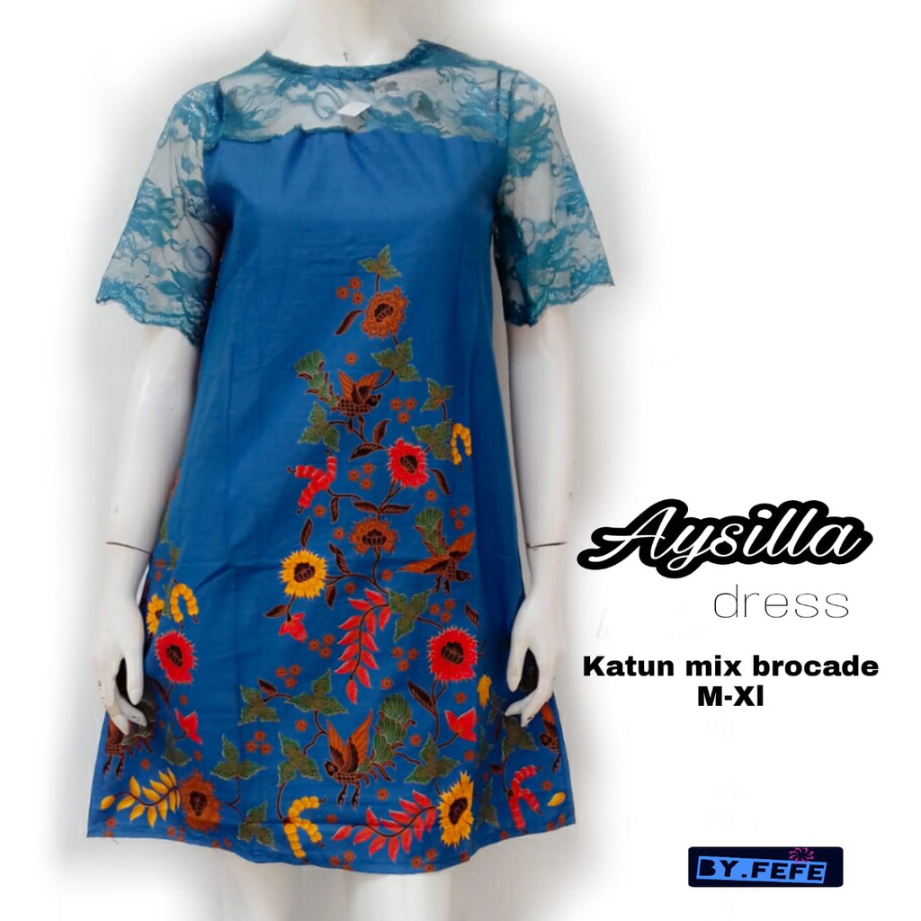 BAJU BATIK WANITA MODEL DRESS KATUN MIX BROKAT TERBARU AYSILA