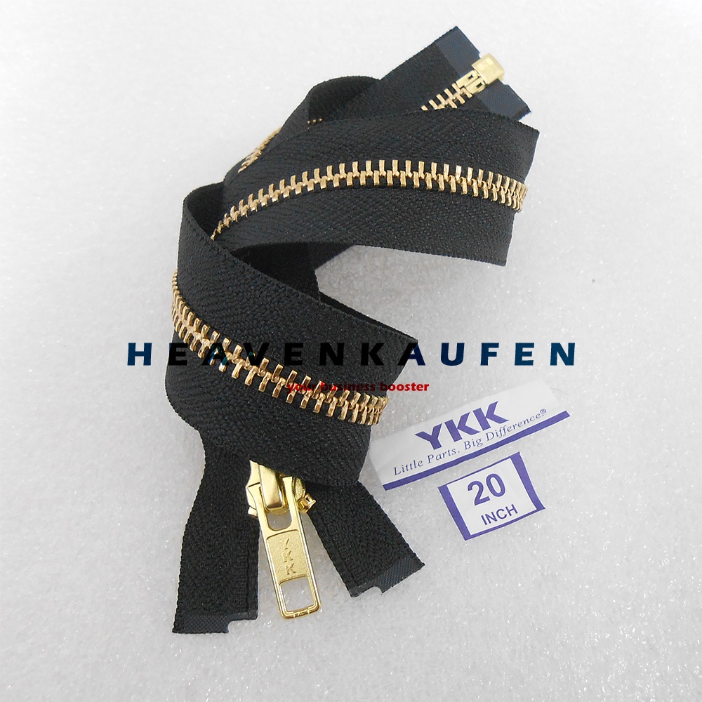 Resleting Zipper YKK Gigi Besi 50 cm / 20 inch Hitam - Gold Open End Buka Lepas Tidak Bolak Balik