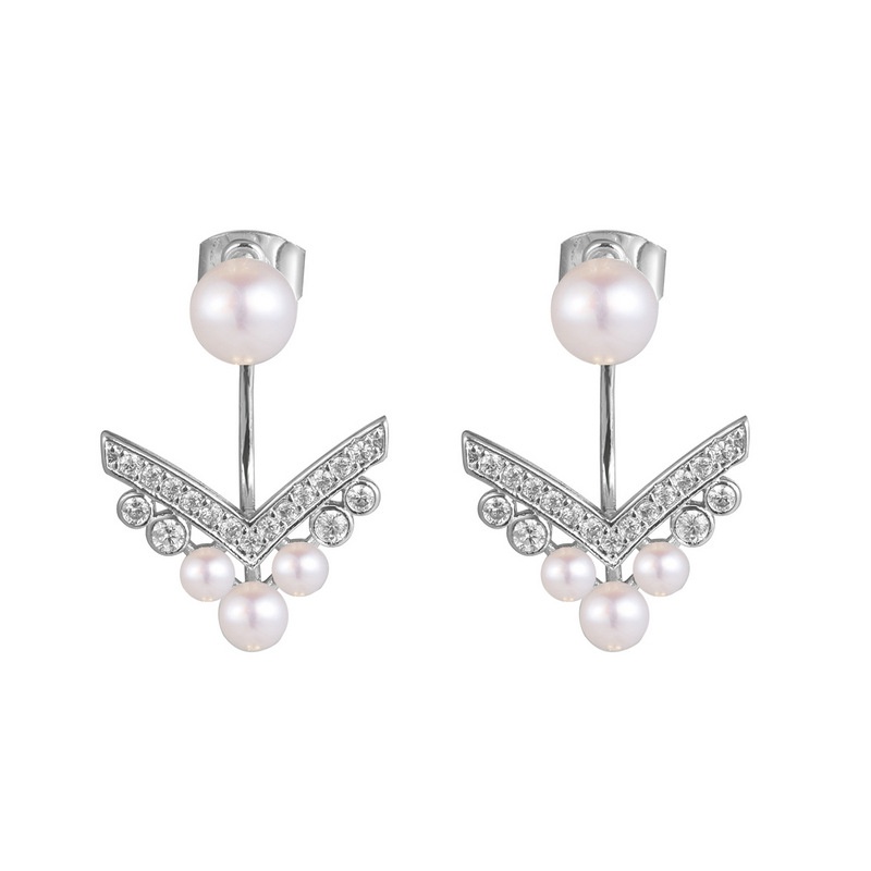 Korea sederhana berbentuk V mutiara stud anting-anting wanita anting-anting dengan mutiara anting-an