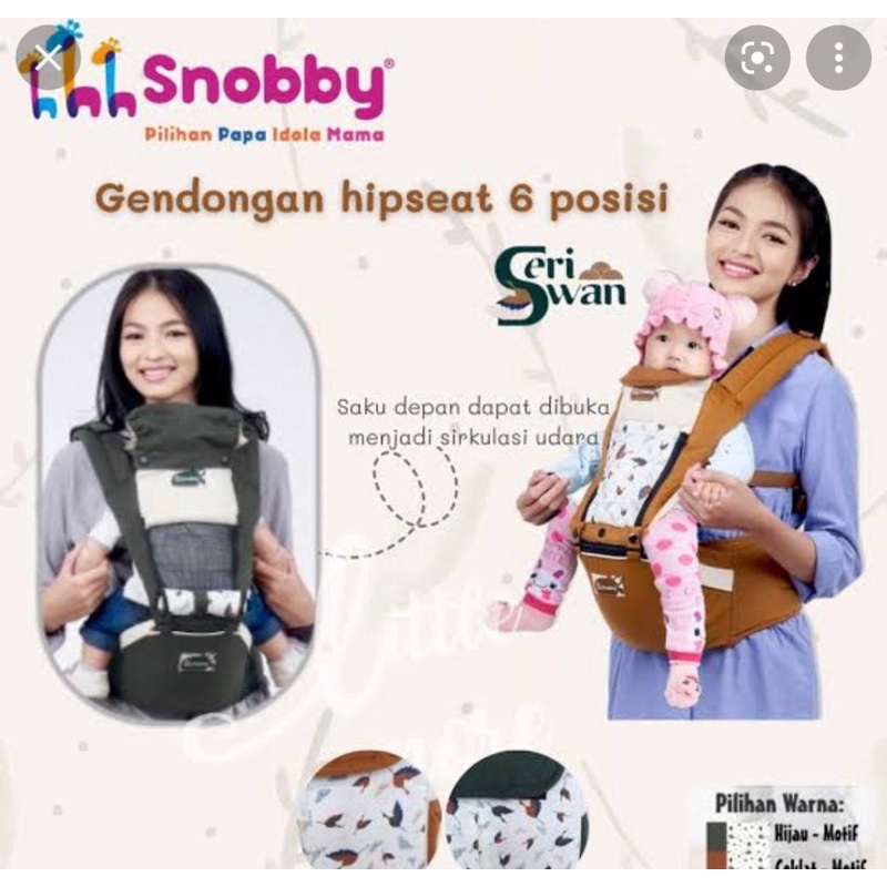 Snobby Gendongan Bayi Hipseat 6 Posisi + Saku Sirkulasi Print Swan Series - TPG 5941