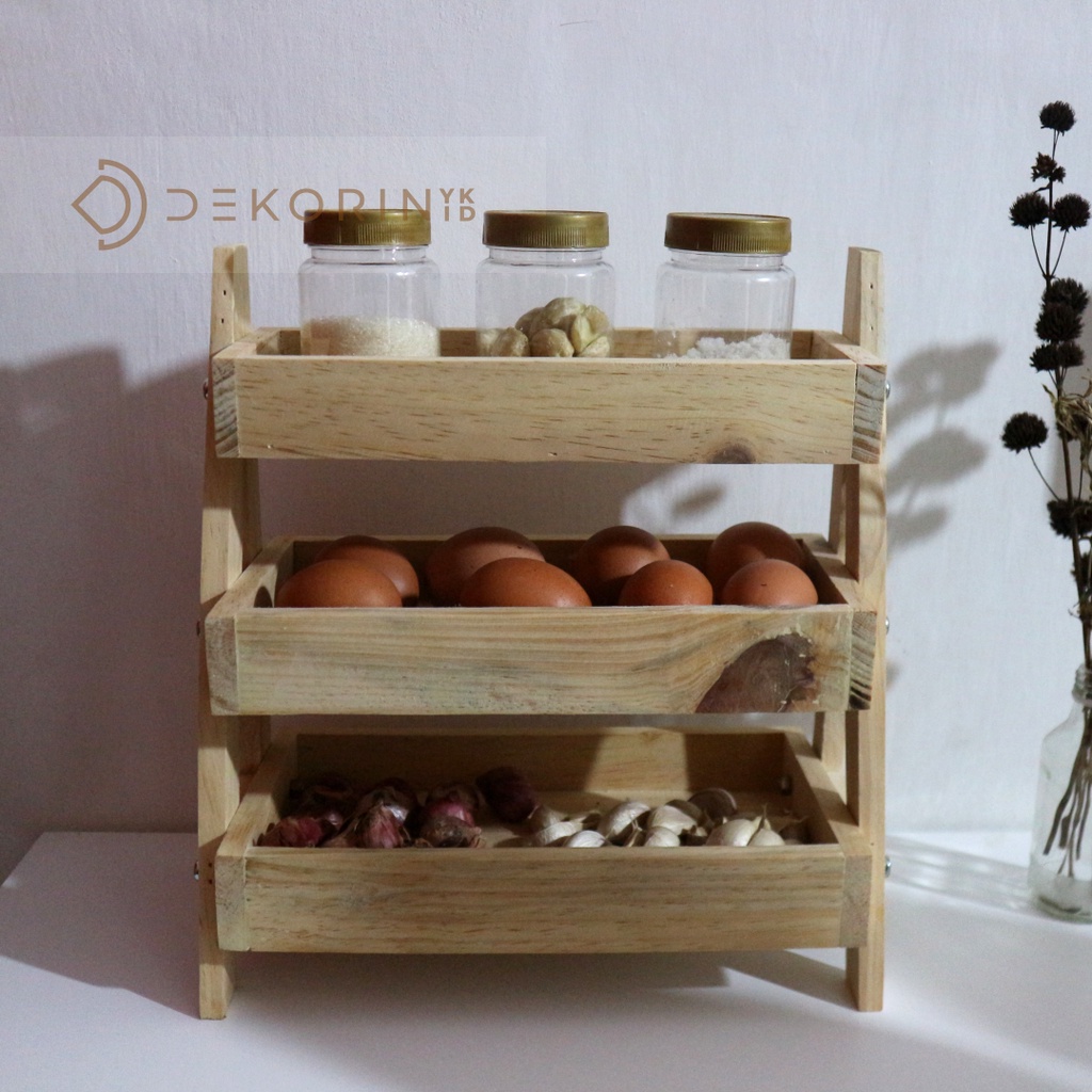 RAK BAWANG SUSUN 3 RAK BUMBU KAYU SERBAGUNA