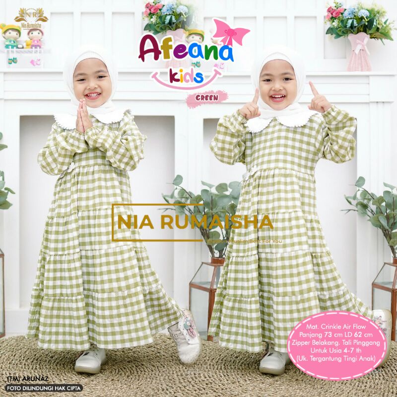 Afeana gamis crinkle anak kotak kotak 4-7th by Nia Rumaisha