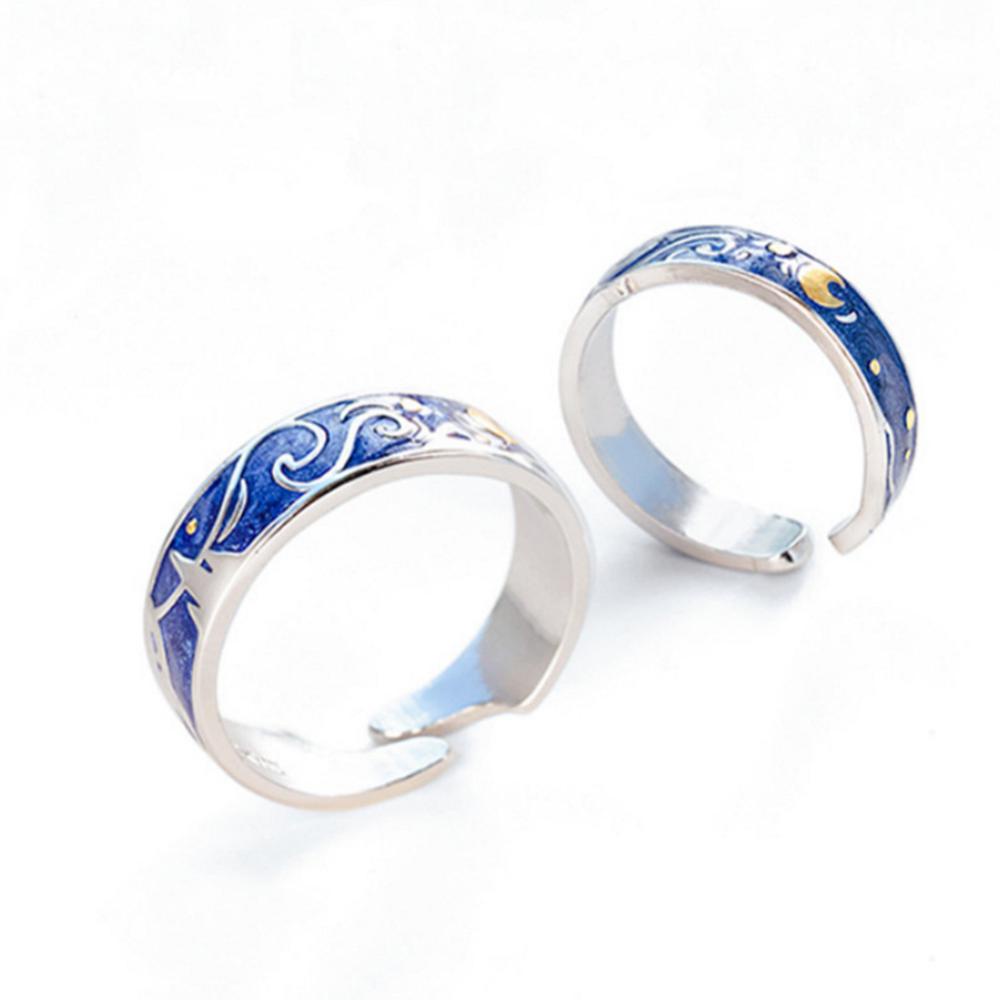 Timekey Cincin Terbuka Adjustable Motif Langit Berbintang Untuk Pasanganpriawanita A6K7