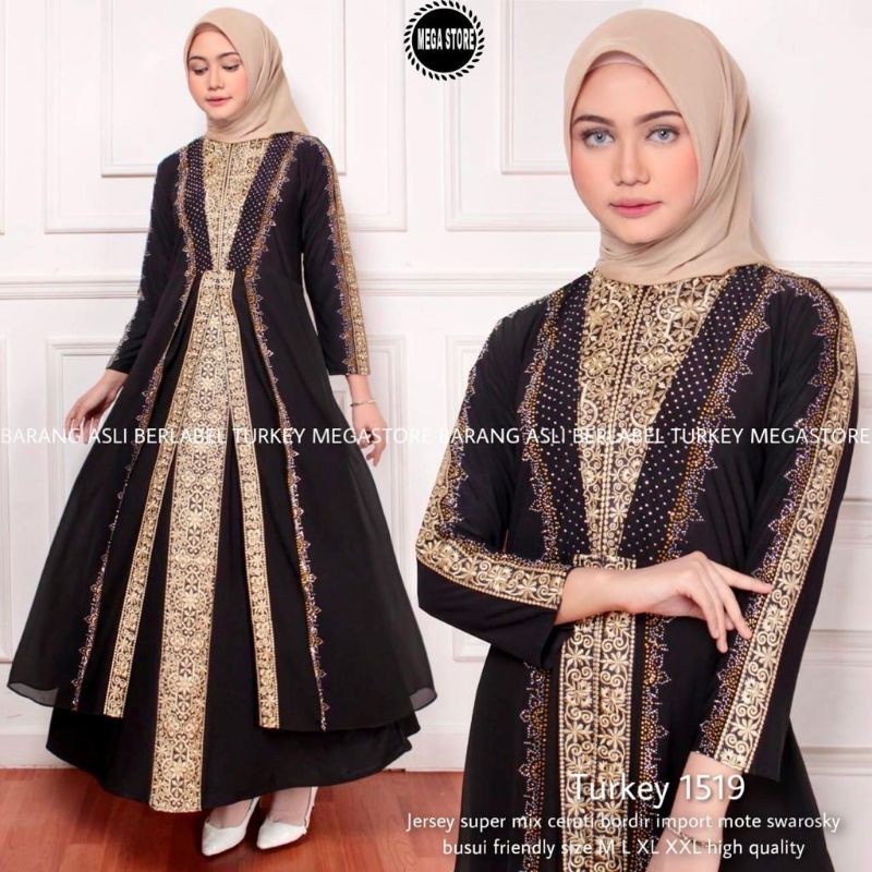 GAMIS MODERN / GAMIS TURKI / GAMIS TERBARU MURAH KEKINIAN / GAMIS  SYARI JERSEY / GAMIS HITAM BORDIR