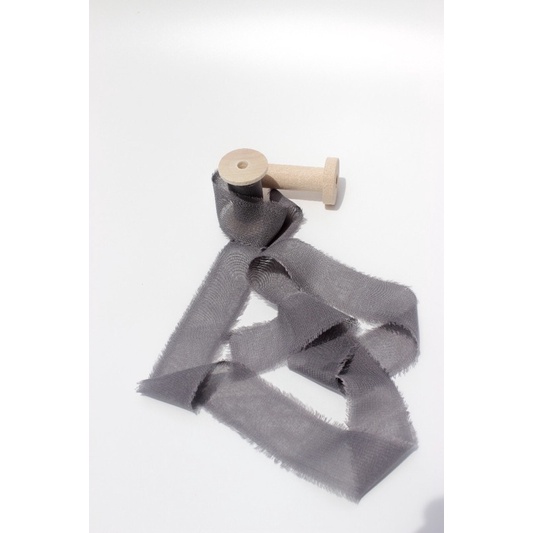 

Chiffon ribbon in Dark Gray / silk ribbon