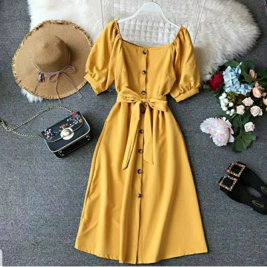 Baju Dress Natal Wanita Remaja Terbaru 2020/OOTD REMAJA/Dres Button #007