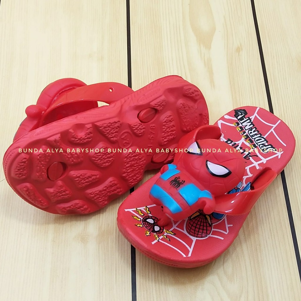 Sandal Anak Laki Jepit IMPORT Usia 1 2 3 Tahun Size 24 - 29 MERAH - Sendal Anak Cowok Superhero Karet Anti Licin