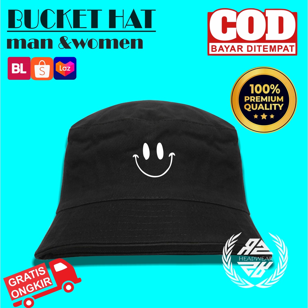 (COD) Topi Pria Wanita BUCKET HAT Deus Premium / Topi Buket Gaul Topi Hitam Premium Hits