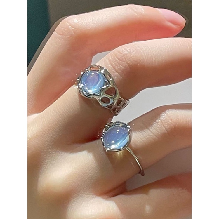 Cincin Kristal Opal Putih Model Terbuka Dapat Disesuaikan Bahan Logam Gaya Vintage Untuk Wanita