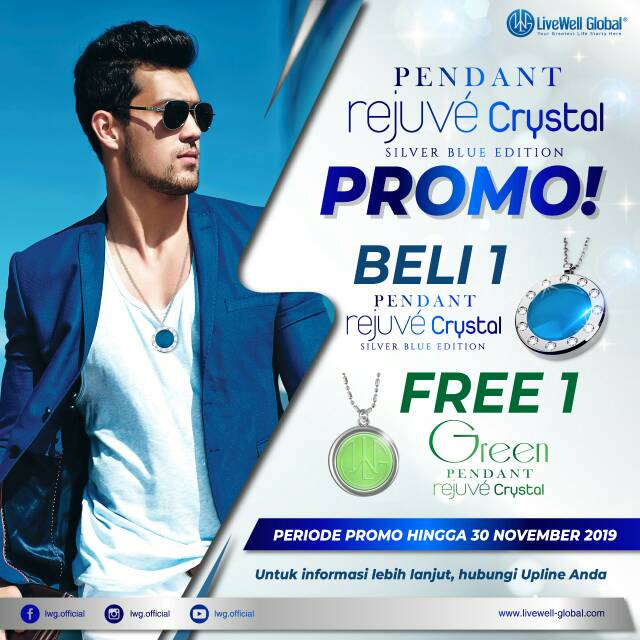 Pendant Rejuve Crystal BLUE New Free Green PRC ion negatif 5500 BEST DEAL Sehat Stabil Kuat LWG