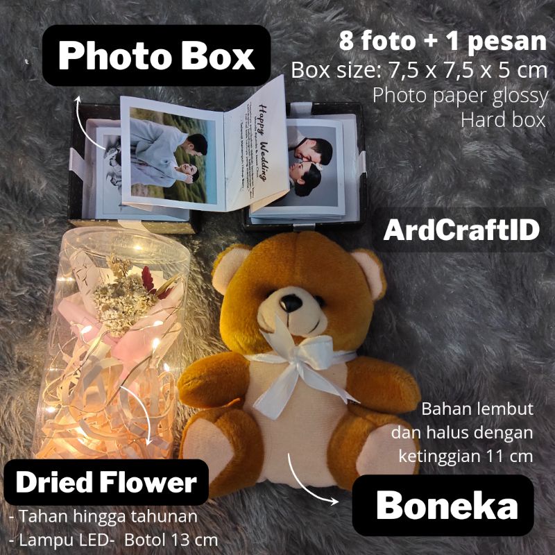Kado Untuk Pacar (Boneka + Flower in Bottle + Photo Box)