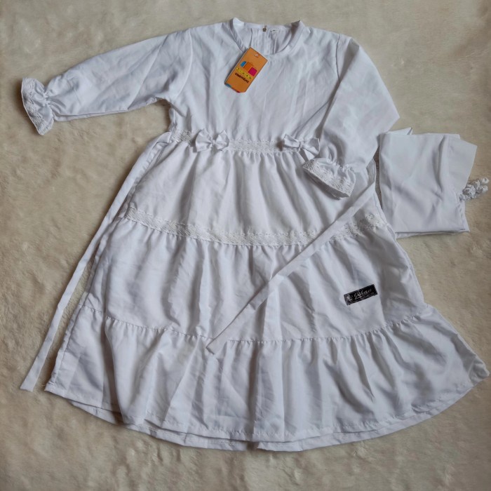 Gamis Anak Putih Perempuan/Gamis Manasik haji Anak usia 4-12tahu - canda renda, S Fashion Lebaran Vi