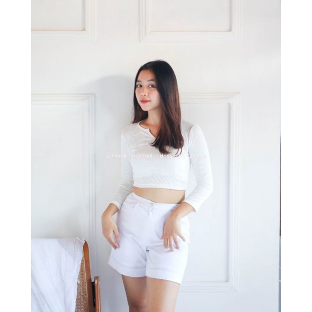 TOP RIB WANITA VENNA ATASAN CROP SABRINA BLOUSE KOREA TANGAN PANJANG