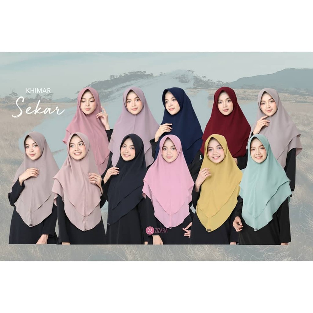 KHIMAR SEKAR PAD L ZIZARA Khimar Syari Polos 2 Layer Ceruti Amunzen Hijab Instan Cantik