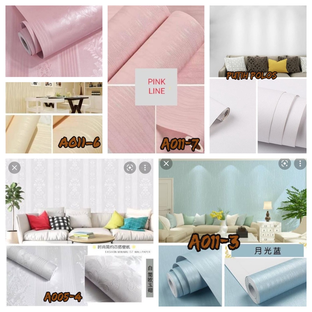 BAYAR DI TEMPAT - WALLPAPER STIKER DINDING PUTIH POLOS BIRU GOLD PINK SILVER UK 45CM X 10MTR