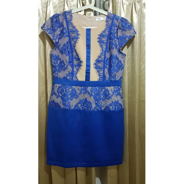 Dress party brokat biru