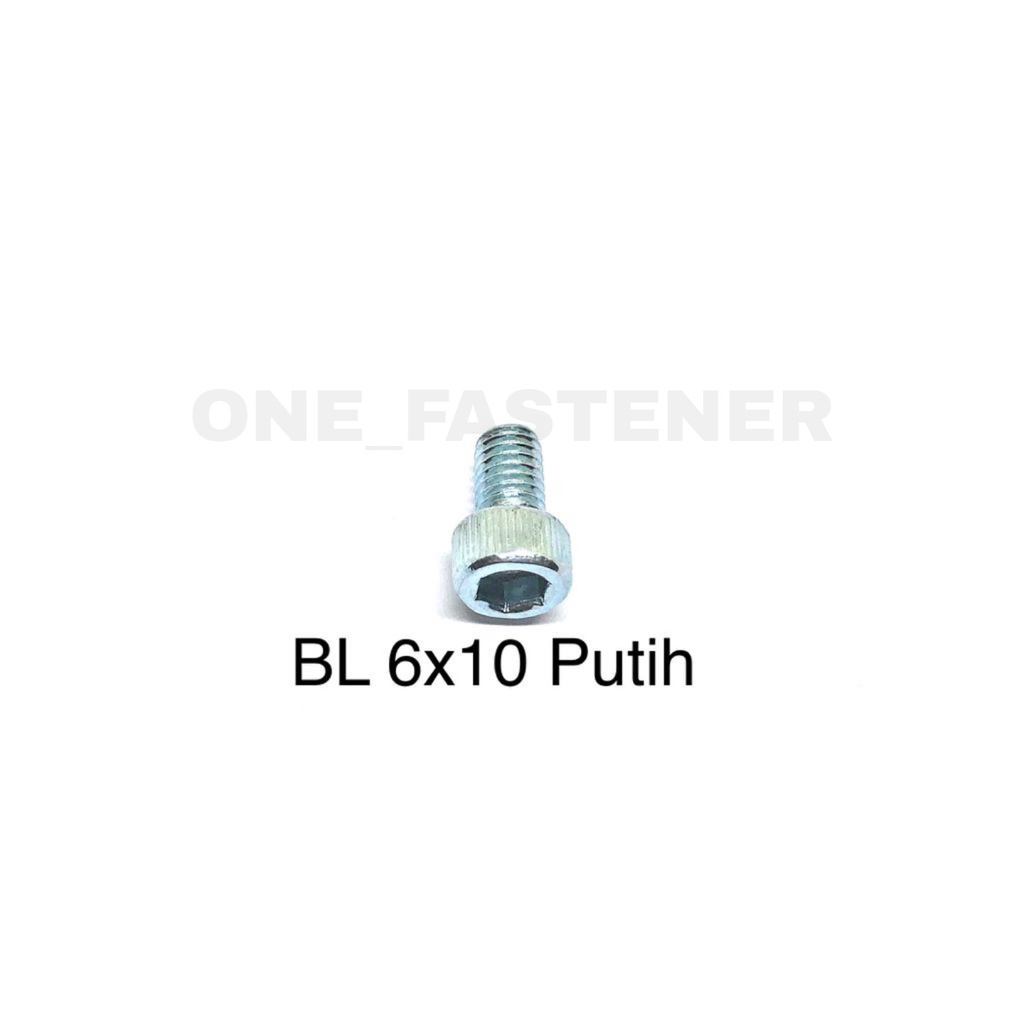 100 pcs Baut L M6x10 Putih L5 6mm 1cm M6 hex socket Heads cap screw 10