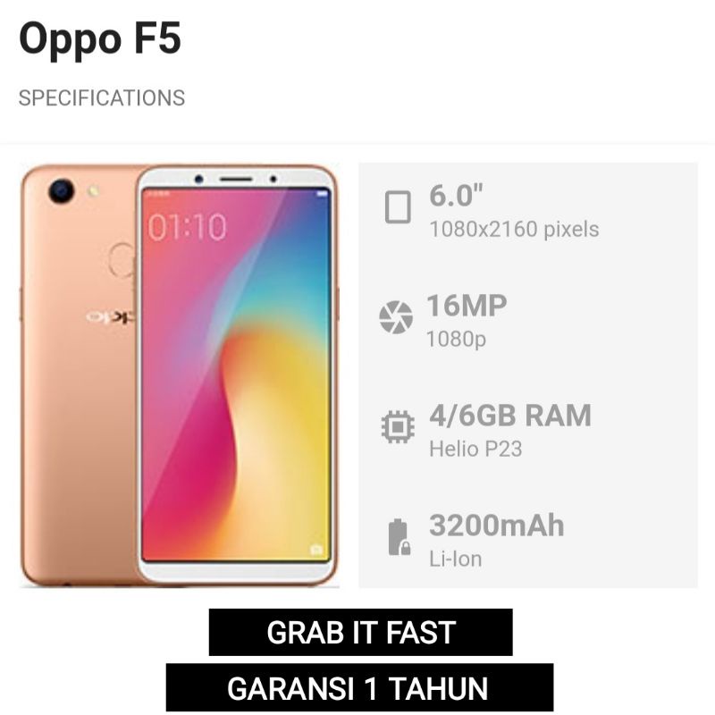 HP Oppo F5 Ram 4GB Internal 64GB (4G) LTE